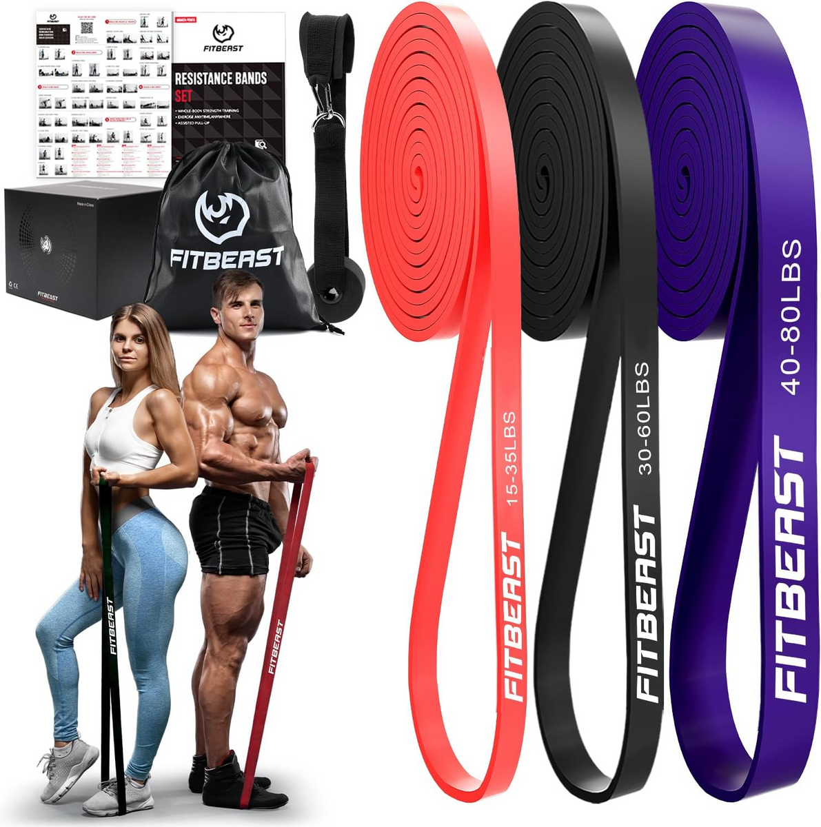 FitBeast Resistance Bands workout Set 1580 lbs 3 Different Levels