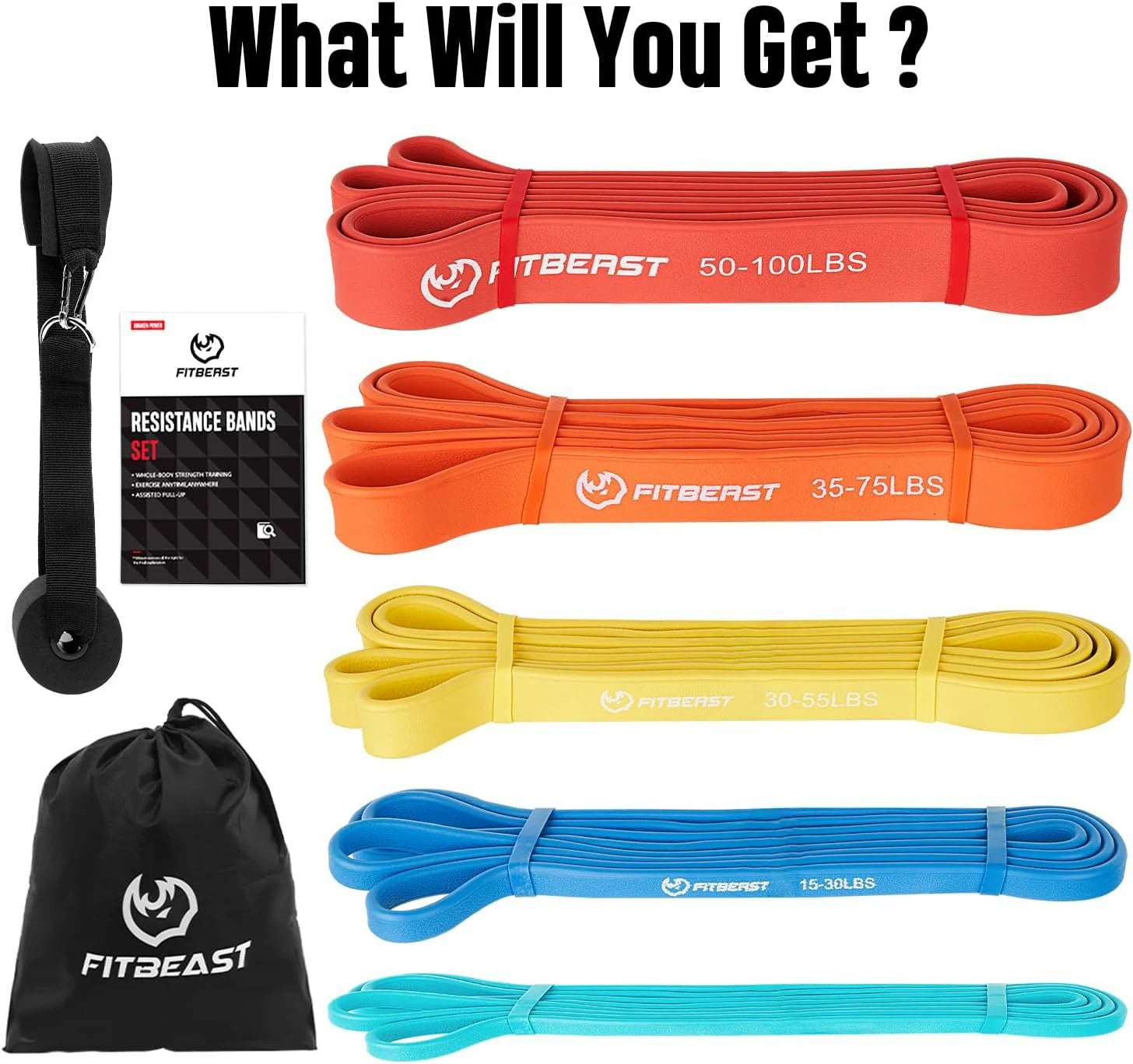 FitBeast Rubber Pull Up Bands Set with Door Anchor