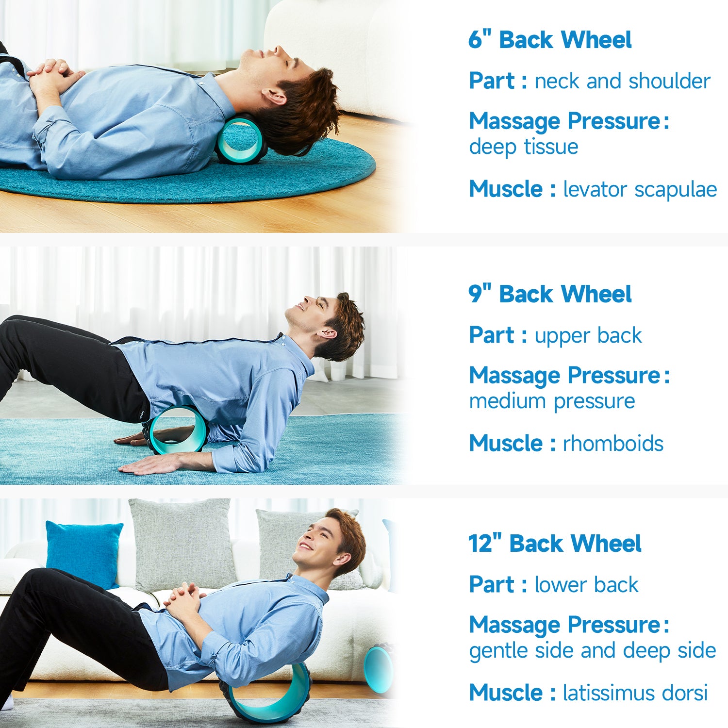 3 Pack Back Roller Wheel for Back Pain Relief - FitBeast