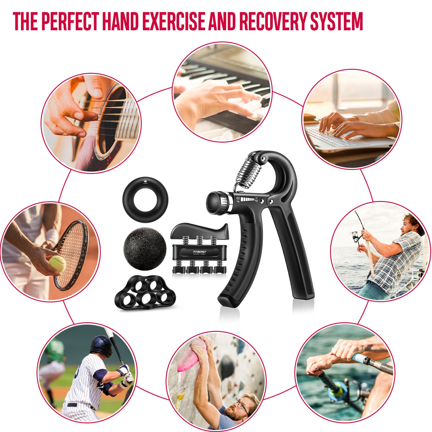 Hand Grip Strengthener, Counting Forearm Trainer Workout Kit (6 Pack),  Adjustable Hand Grip Strengthener, Grip Ring, Finger Stretcher, Finger  Exercise